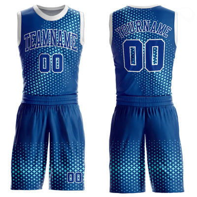 Custom Blue Black-White Round Neck Sublimation Basketball Suit Jersey