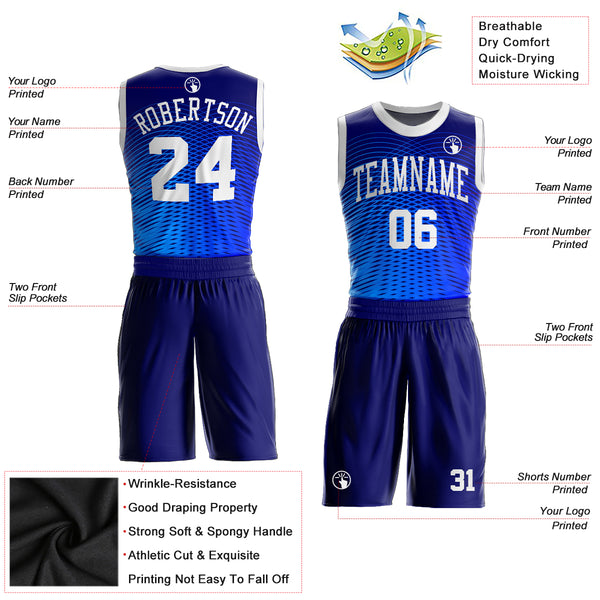 Custom Royal White Round Neck Sublimation Basketball Suit Jersey