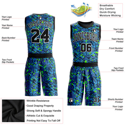 FANSIDEA Custom Basketball Jersey Neon Green Navy Round Neck Sublimation Basketball Suit Jersey Men's Size:M