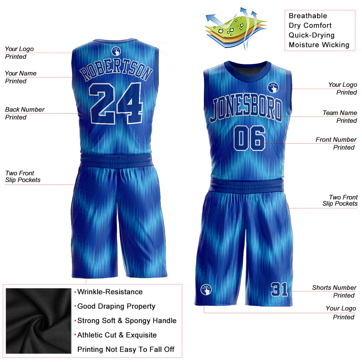 Blue Geometric Sublimation Basketball Jerseys and Shorts | YoungSpeeds Womens