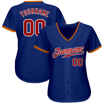 Custom Royal Red White-Gold Authentic Baseball Jersey