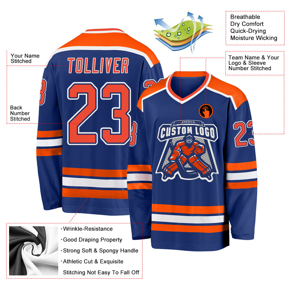 Custom Royal Orange-White Hockey Jersey