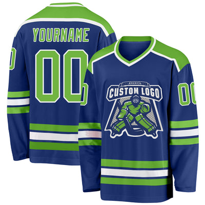 Custom Royal Neon Green-White Hockey Jersey