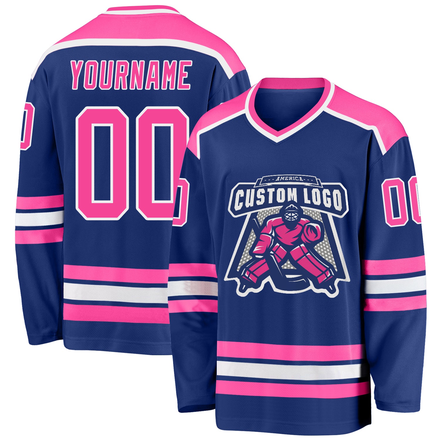 Custom Black Hockey Jersey Royal-White - FansIdea