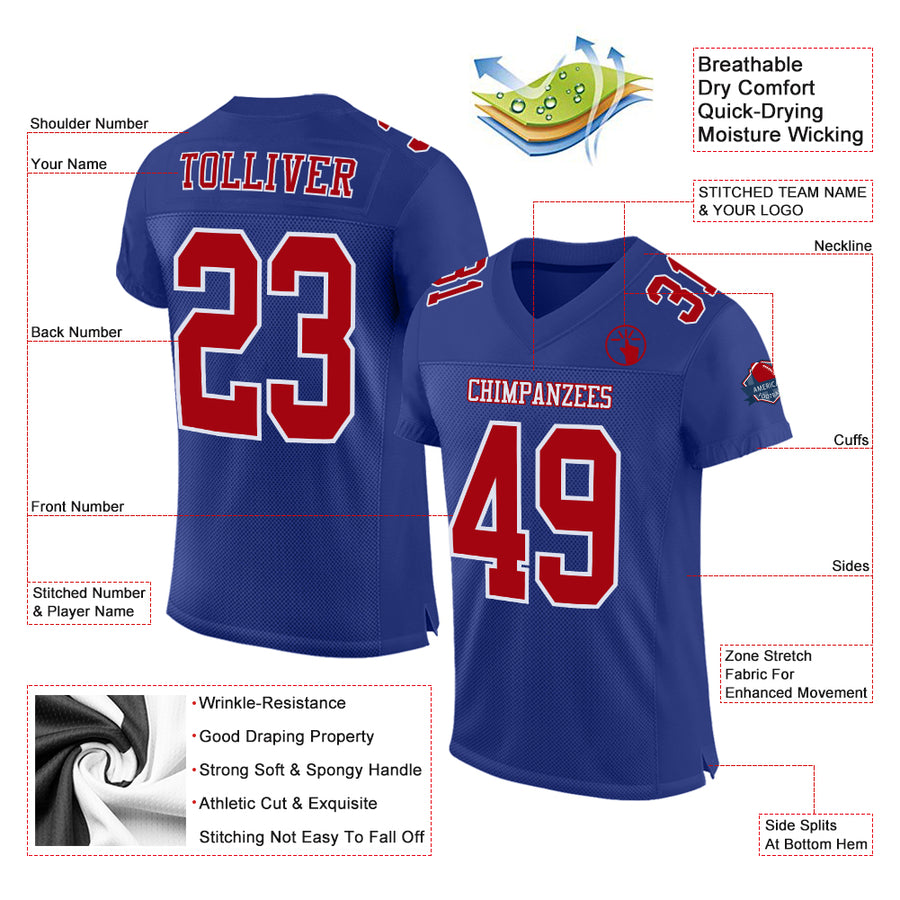 Custom Royal Red-White Mesh Authentic Football Jersey