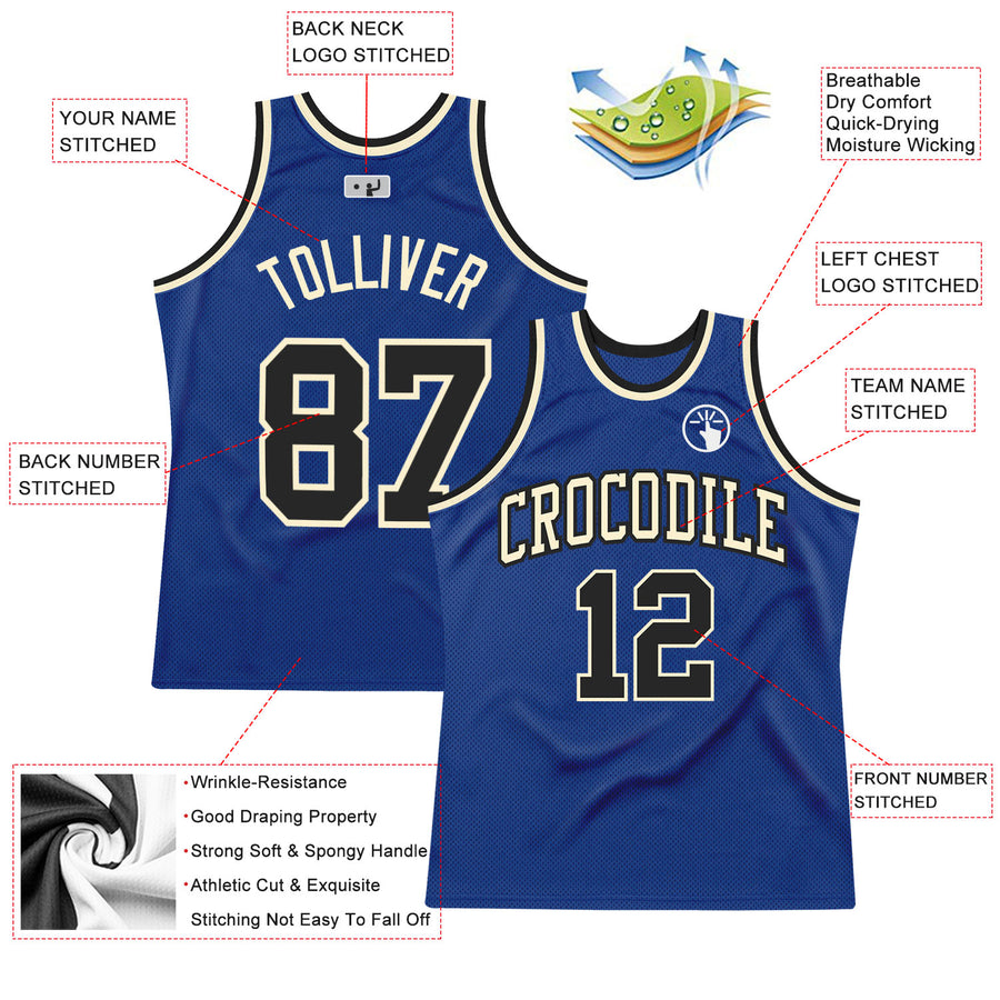 Custom Royal Black-Cream Authentic Throwback Basketball Jersey