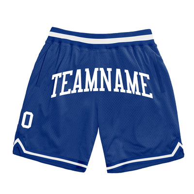 Custom Royal White Authentic Throwback Basketball Shorts