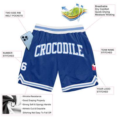 Custom Royal White-Light Blue Authentic Throwback Basketball Shorts