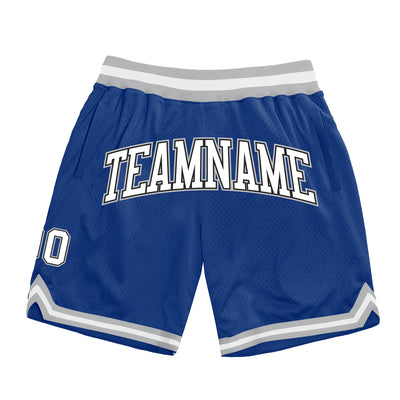 Custom Royal White Black-Gray Authentic Throwback Basketball Shorts