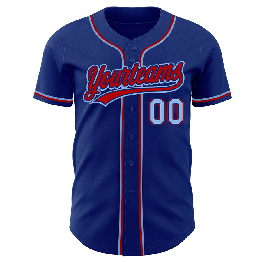 Custom Royal Light Blue-Red Authentic Baseball Jersey