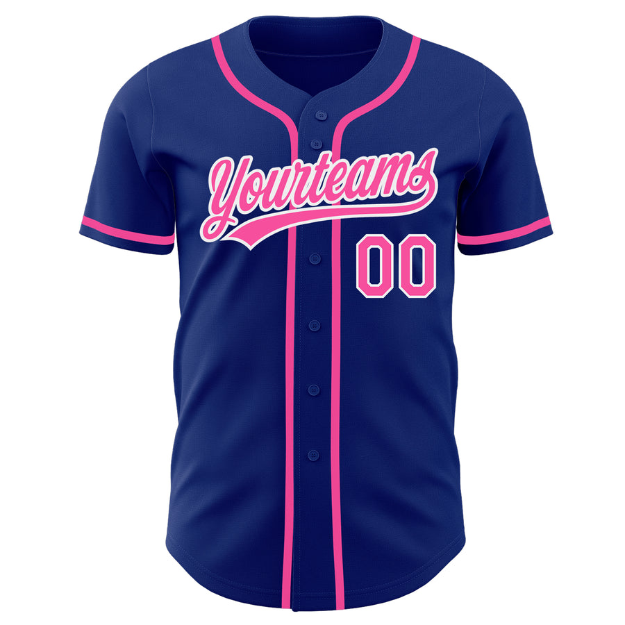 Custom Royal Pink-White Authentic Baseball Jersey