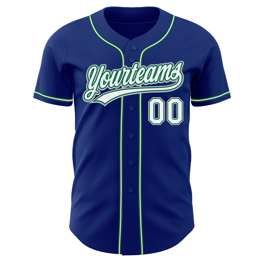 Custom Royal White Kelly Green-Gray Authentic Baseball Jersey