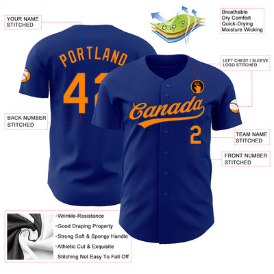 Custom Royal Bay Orange Authentic Baseball Jersey