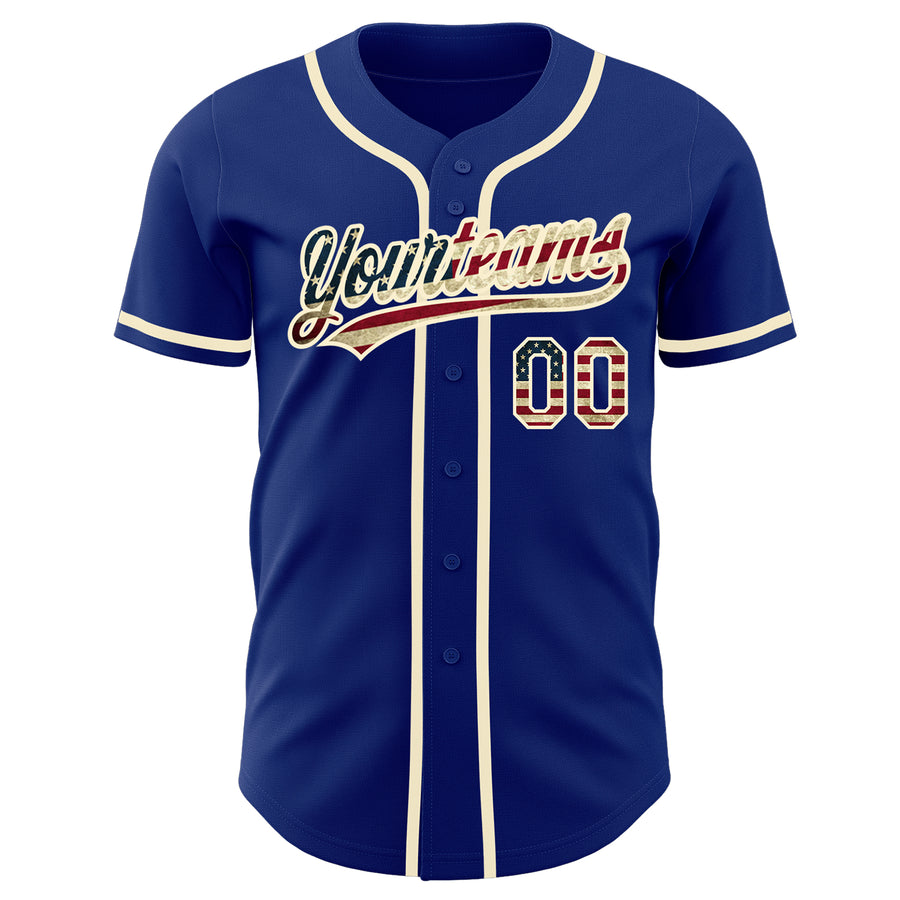 Custom Royal Vintage USA Flag-Cream Authentic Baseball Jersey