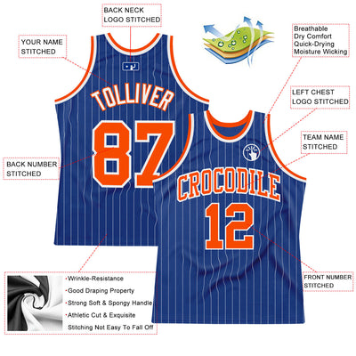 Custom Royal White Pinstripe Orange-White Authentic Basketball Jersey