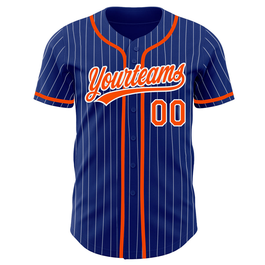 Custom Royal White Pinstripe Orange Authentic Baseball Jersey