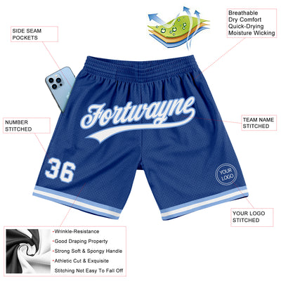 Custom Royal White-Light Blue Authentic Throwback Basketball Shorts