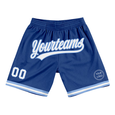 Custom Royal White-Light Blue Authentic Throwback Basketball Shorts