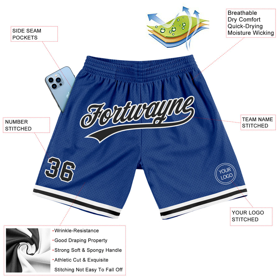 Custom Royal Black-White Authentic Throwback Basketball Shorts