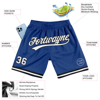 Custom Royal White-Black Authentic Throwback Basketball Shorts