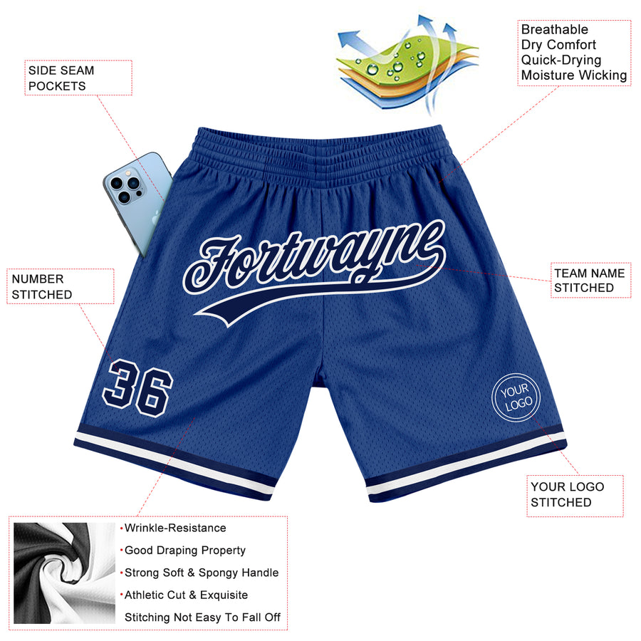 Custom Royal Navy-White Authentic Throwback Basketball Shorts