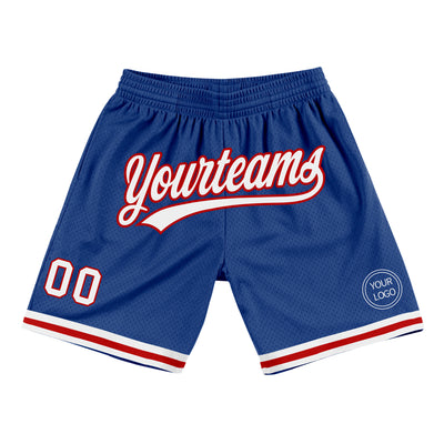 Custom Royal White-Red Authentic Throwback Basketball Shorts