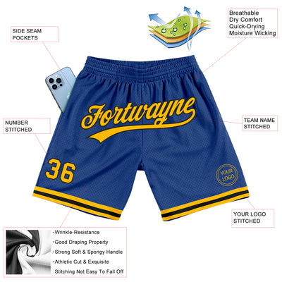 Custom Royal Gold-Black Authentic Throwback Basketball Shorts