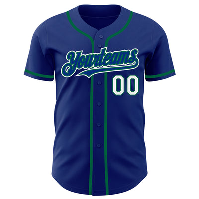 Custom Royal White-Kelly Green Authentic Baseball Jersey