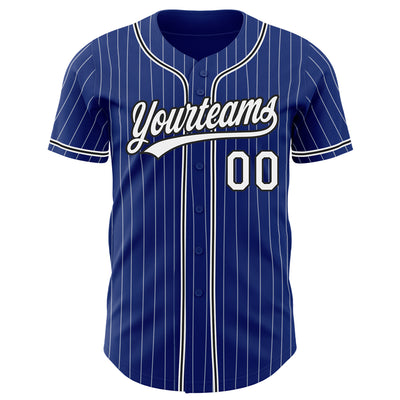 Custom Royal White Pinstripe Black Authentic Baseball Jersey