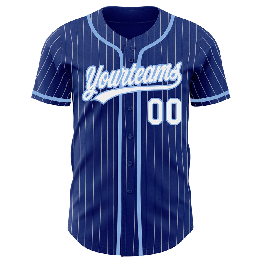 Custom Royal White Pinstripe Light Blue Authentic Baseball Jersey