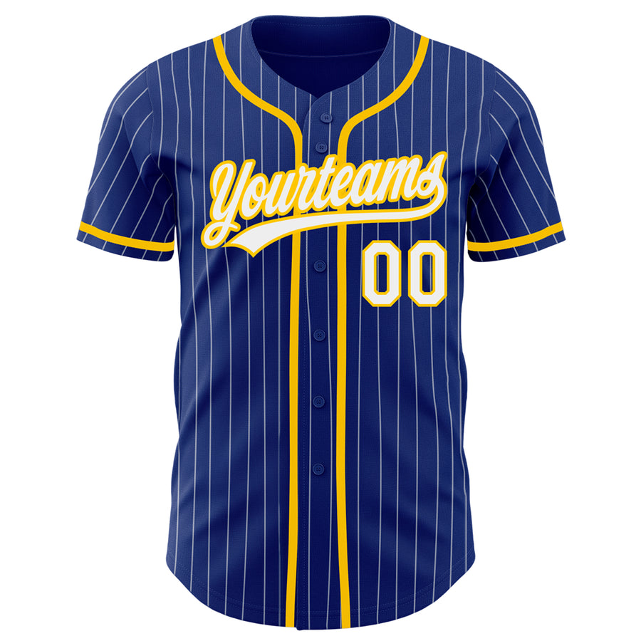 Custom Royal White Pinstripe Yellow Authentic Baseball Jersey