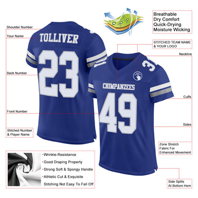 Custom Royal White-Gray Mesh Authentic Football Jersey