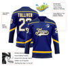 Custom Royal White Navy-Yellow Hockey Lace Neck Jersey