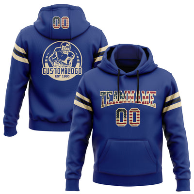 Custom Stitched Royal Vintage USA Flag City Cream-Black Football Pullover Sweatshirt Hoodie