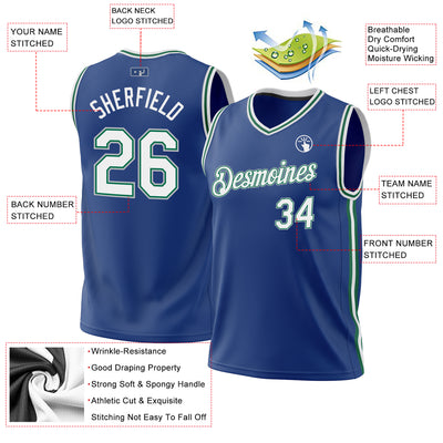 Custom Royal Kelly Green-Gray Authentic Throwback Basketball Jersey