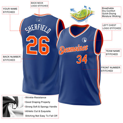 Custom Royal Orange-White Authentic Throwback Basketball Jersey