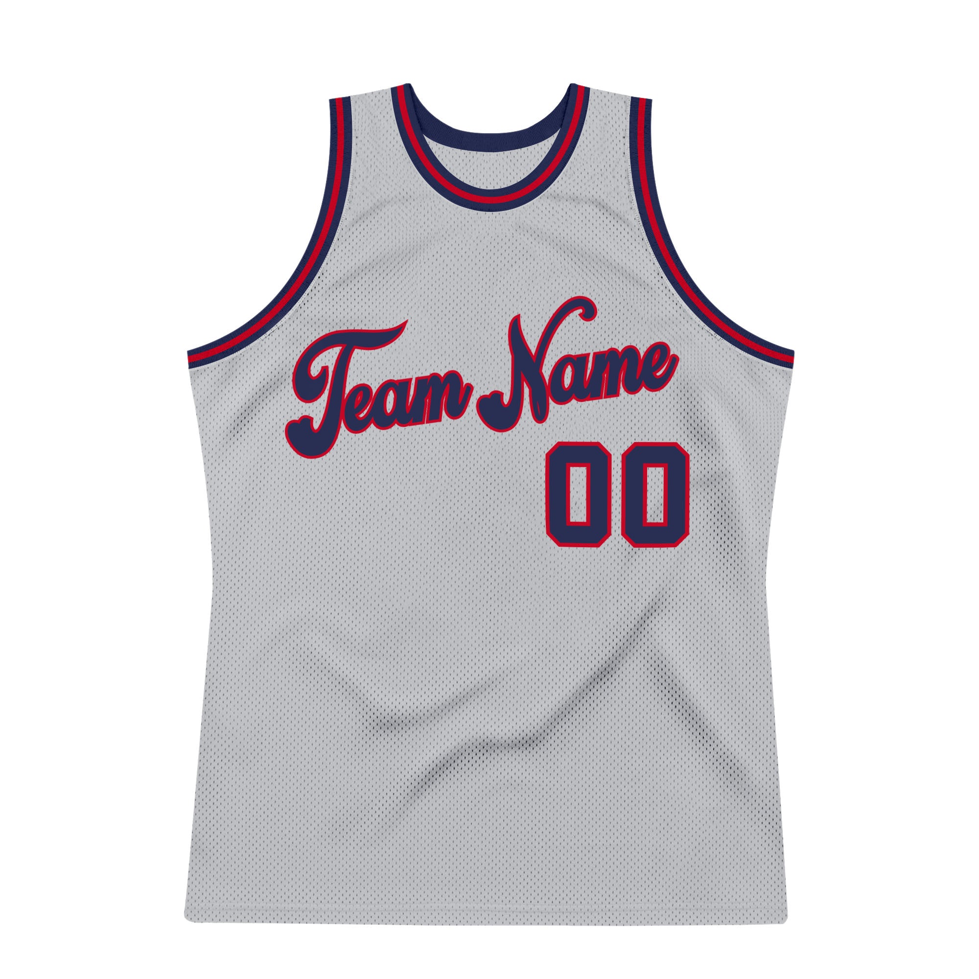 FANSIDEA Custom Silver Gray Navy-Red Authentic Throwback Basketball Jersey Men's Size:2XL