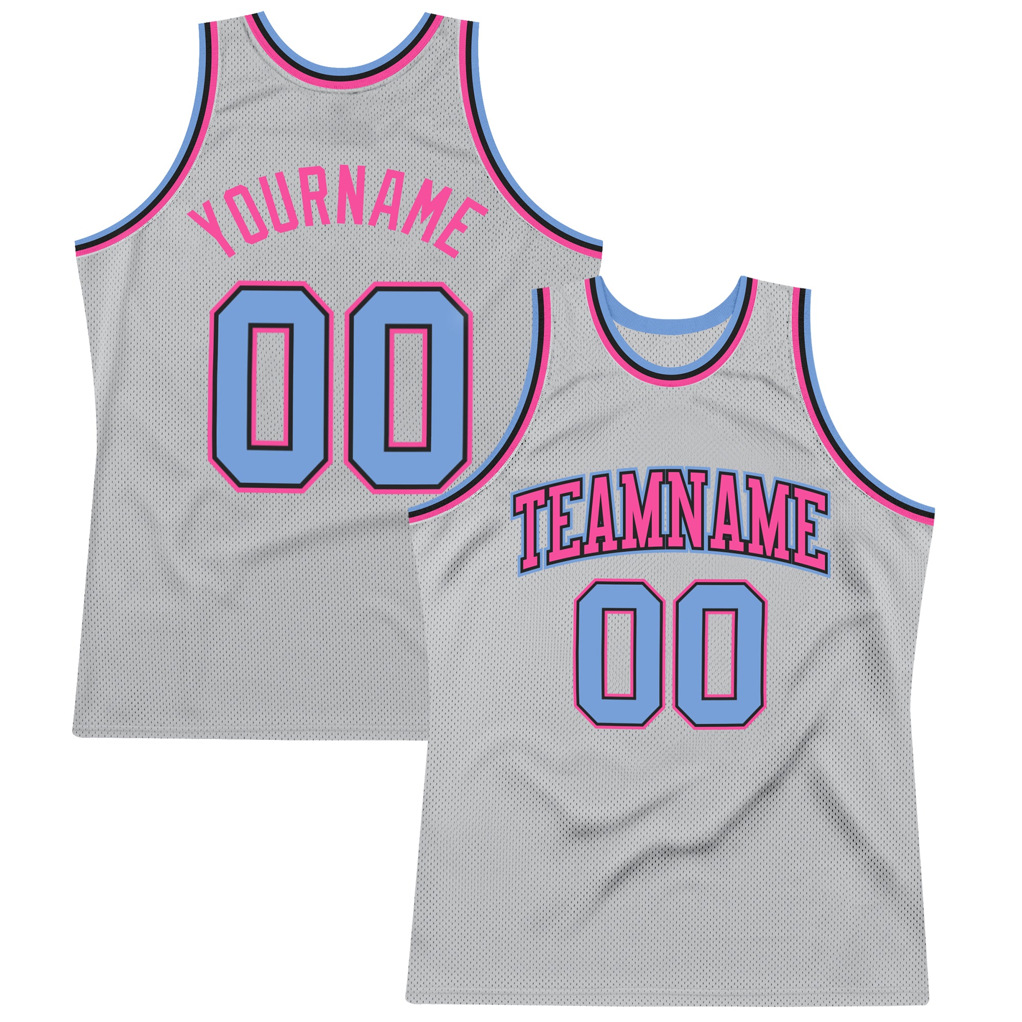 FIITG Custom Basketball Jersey Silver Gray Light Blue-Pink Authentic Throwback