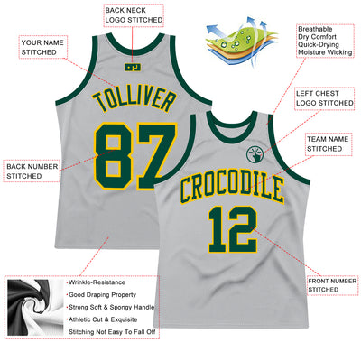 Custom Gray Green-Gold Authentic Throwback Basketball Jersey