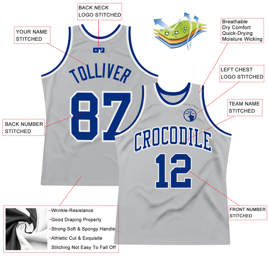 Custom Gray Royal-White Authentic Throwback Basketball Jersey