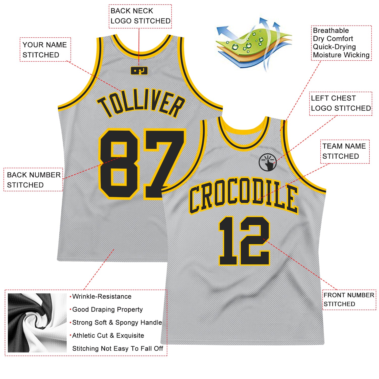 Custom Gray Black-Gold Authentic Throwback Basketball Jersey Discount