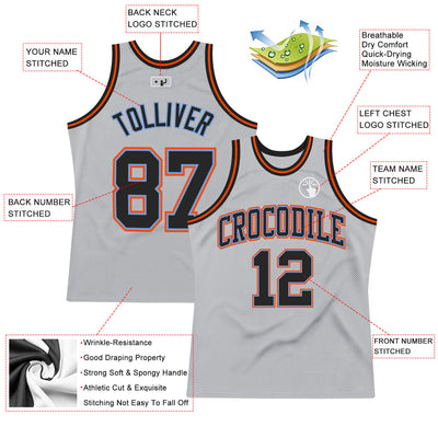 Custom Gray Black Powder Blue-Orange Authentic Throwback Basketball Jersey