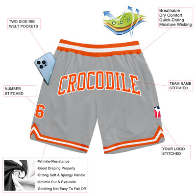 Custom Gray Orange-White Authentic Throwback Basketball Shorts