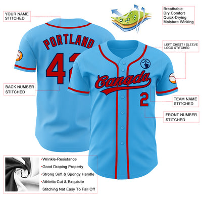 Custom Sky Blue Red-Navy Authentic Baseball Jersey