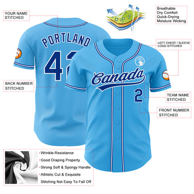 Custom Sky Blue Baseball Jersey White Authentic - FansIdea