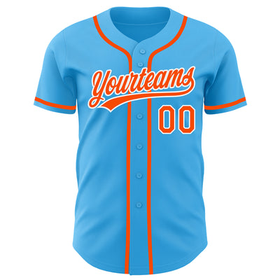 Custom Sky Blue Orange-White Authentic Baseball Jersey