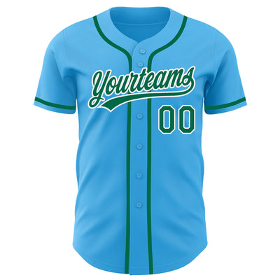 Custom Sky Blue Kelly Green-White Authentic Baseball Jersey