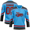 Custom Sky Blue Red-Black Hockey Lace Neck Jersey