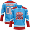 Custom Sky Blue White-Red Hockey Lace Neck Jersey