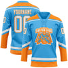 Custom Sky Blue White-Bay Orange Hockey Lace Neck Jersey